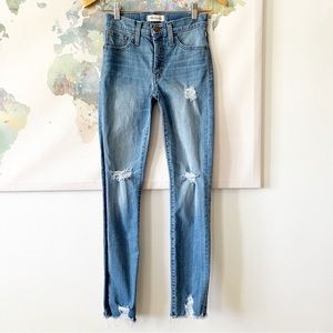 Madewell Jeans Size 24 9" High-Rise Skinny in Ontario Wash Distressed Hem Blue